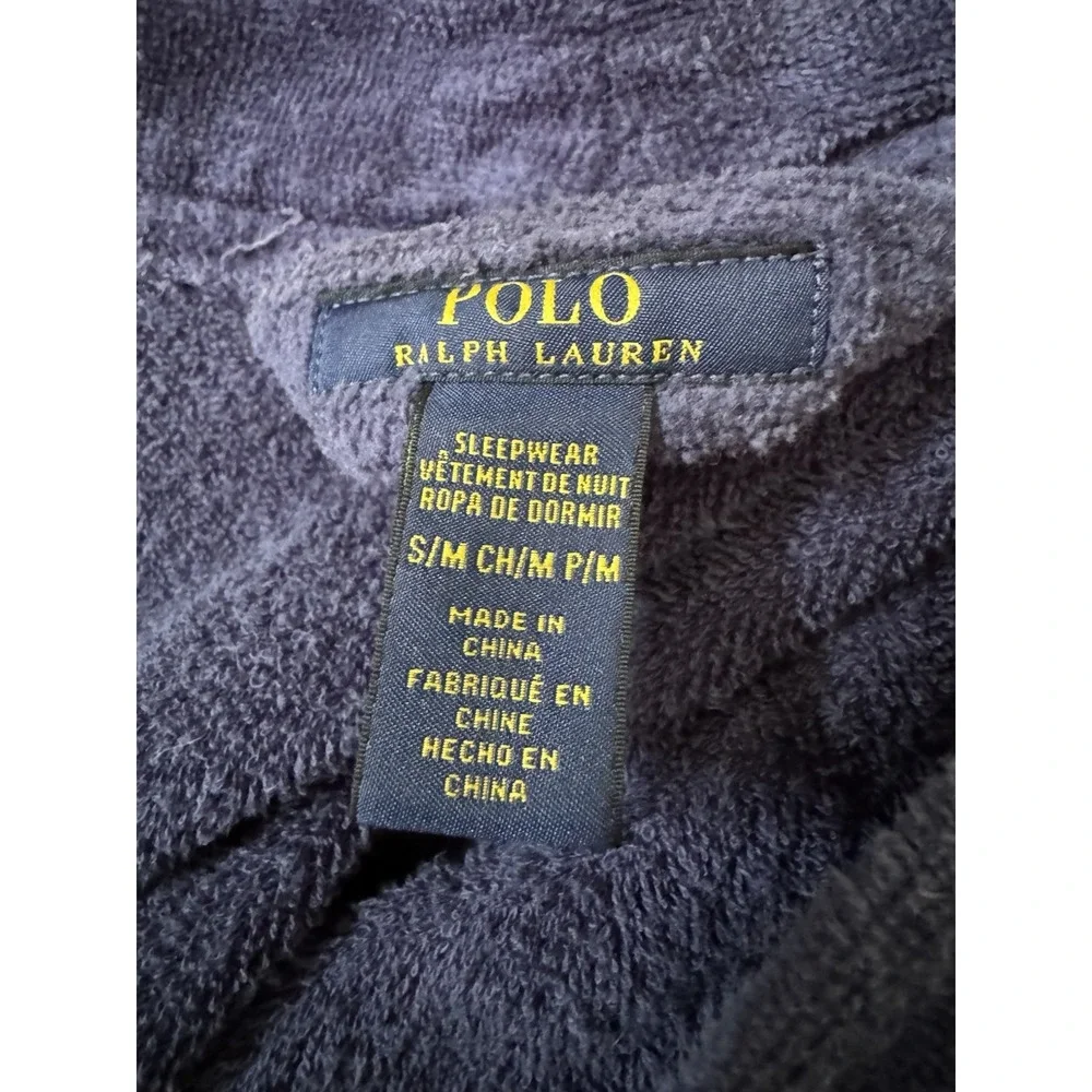 Polo Ralph Lauren Bath Robe Men's S/M Navy Blue Cotton Terry Belted Sleepwear